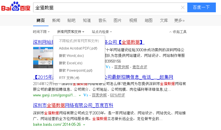 百度搜索结果筛选工具——文档类型筛选